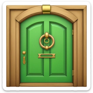 A wooden green door emoji in the style of Apple emoji with a knocker sticker