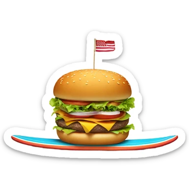 burger on a surfboard sticker