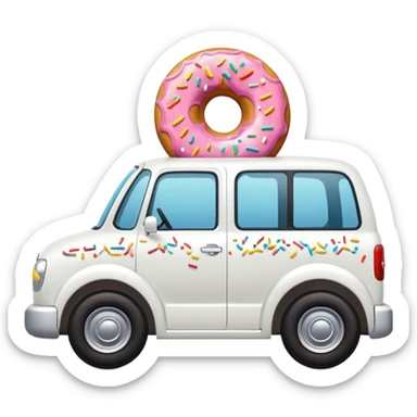 white car truck with small donut on the bonnet sticker