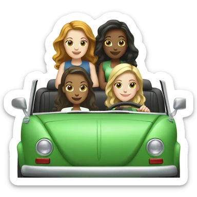4 white girls in a green convertible vw  sticker