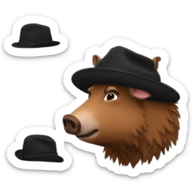 profile really sad brown boar in black common winter hat sticker