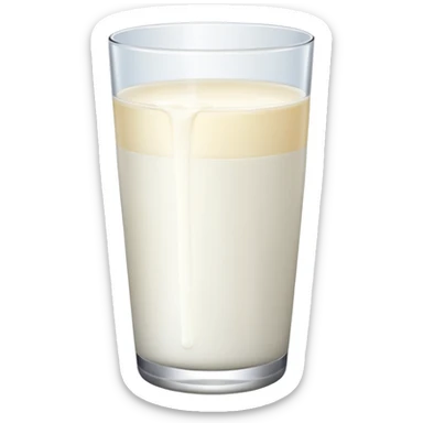the drink is only milk white, The bottom and mouth of the glass are the same width and thin a toll, There is only white liquid inside, photo realistic, like a third from left sticker