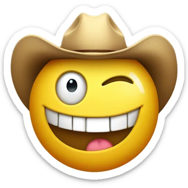 one yellow sphere emoji wearing cowboy hat, winking one eye and has one golden teeth sticker