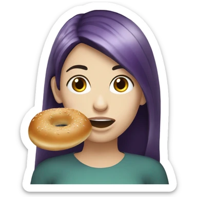 Aubergine hair long girl pale skin eating bagel  sticker