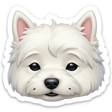 Meme-Worthy Cute Sleeping West Highland White Terrier Portrait Emoji, Head resting peacefully with a contented smile, showcasing a delightfully compact build and a luxuriously soft white coat, eyes shut in a serene nap, Simplified yet hilariously adorable features, highly detailed, glowing with a soft, drowsy light, high shine, relaxed and utterly lovable, stylized with an air of playful laziness, bright and heartwarming, soft glowing outline, capturing the essence of a comically sleepy companion, so meme-worthy it feels like it could instantly become the next viral sensation of adorable slumber! sticker