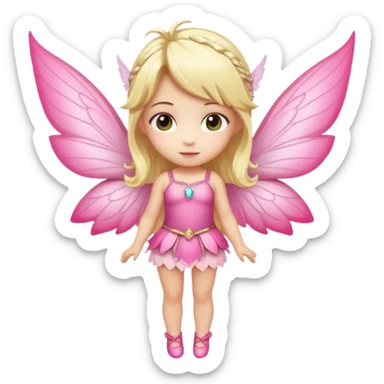 fairy with blonde hair, pink wings, chibi full body sticker