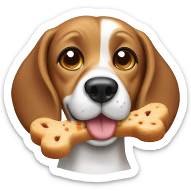 Beagle dog eating a treat sticker