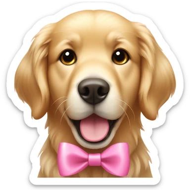 Cute golden retriever with a pink bow sticker