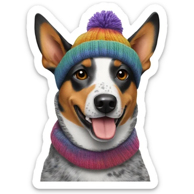 Australian cattle Dog wearing a knit hat sticker
