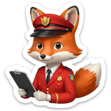 The Fox Is Actually Red Wearing A Officer Outfit Riding On The  Taxi Writing On The Clipboard sticker