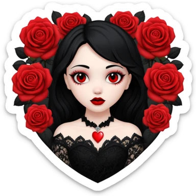 goth heart with red roses and black lace sticker