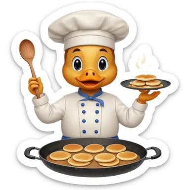 A chef duck wearing a tiny apron, making pancakes on a pan sticker