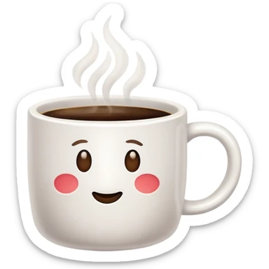 White ceramic coffee mug filled with coffee, no face or emoji sticker