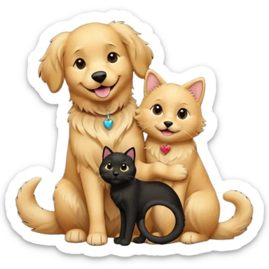1 golden retriever and 1 black cat romancing sticker