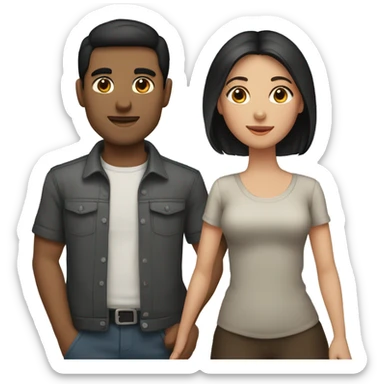 Man and a woman together. The man has short dark hair with brown eyes, the girl is with the long dark hair, her eyes are black. They are loving each other  sticker