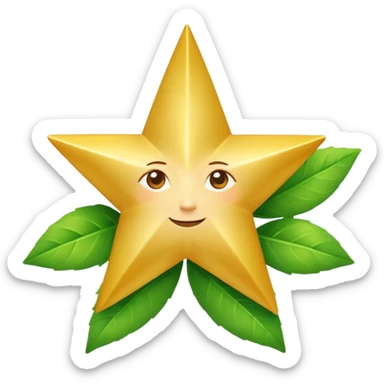 "A vibrant, golden five-pointed star emoji, with graceful green leaves subtly integrated into its points or wrapping around its base. The design should feel radiant and positive. Clean, vector-style, 32x32 pixel icon. Transparent background. Icon for achievement in health." sticker