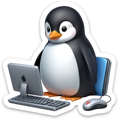 Person playing penguin game on computer sticker