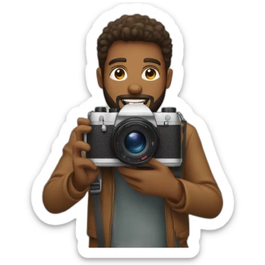 Brown skinned guy with beard holding a photo camera sticker