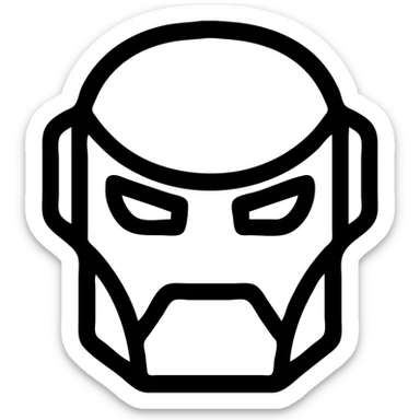 Create a simplified, iconic symbol of the robot's face from the reference image. Focus on bold, minimal lines and shapes for instant recognition, suitable for an icon or logo. No background, transparent background. sticker