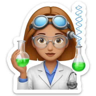 female inventor working in a lab sticker