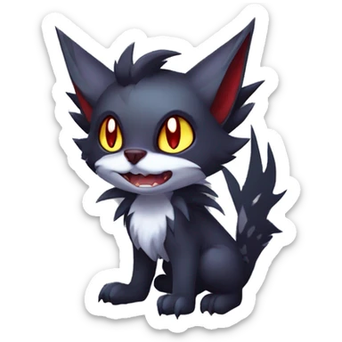   cool cute fantasy anime-style dark animal vampiric Litten-Zoroark-Nargacuga-cat-hybrid Fakemon with big fangs and bat-ears full body sticker