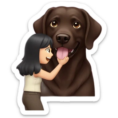 Chocolate labrador playing with woman long black hair sticker
