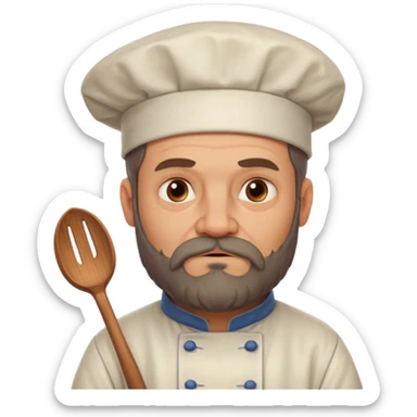 medieval fat chef, middle-aged, bearded, sly, grim-faced emoji, eil face like hes hidin something  sticker