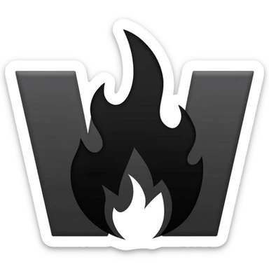 generate a black W letter with a black flame sticker
