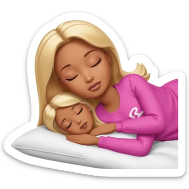 Brown skin blonde hair Barbie laying on side sleeping in bed with eyes closed sticker