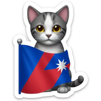 Cat holding a Haitian flag sticker