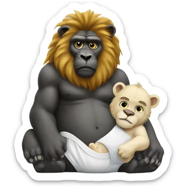 A lion wearing a diaper sitting on gorilla sticker