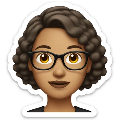woman with short, dark, poofy brown hair and black glasses sticker