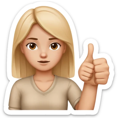 Girl with one hand giving thumbs up and the other hand giving thumbs down, showing mixed feelings sticker