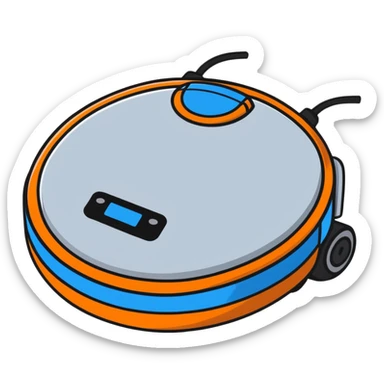 cute cleaning robot vacuum with blue, grey, and orange colors on wheels sticker