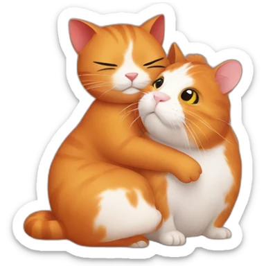 red cat hugs guinea pig sticker