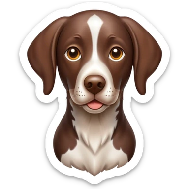 Cinematic Cute German Pointer Portrait Emoji, Playful and charming, soft brown and white tones, Simplified yet expressive features, highly detailed, glowing with a warm, friendly glow, high shine, joyful and loyal, stylized with a touch of whimsy, curious and alert, soft glowing outline, capturing the essence of a playful pup ready for adventure, so endearing it feels like it could jump out of the screen and wag its tail! sticker