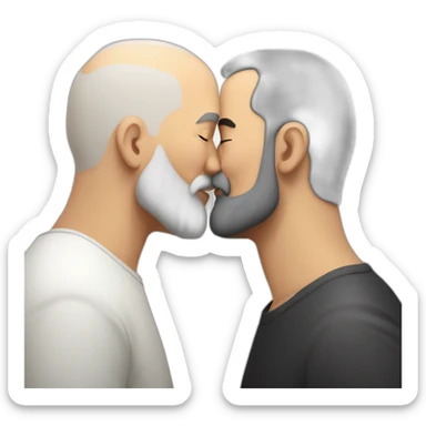 older buzz cut European white bearded  man kissing bald black older  bearded  man sticker
