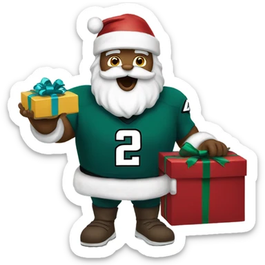 Santa wearing an eagles jersey handing out presents sticker