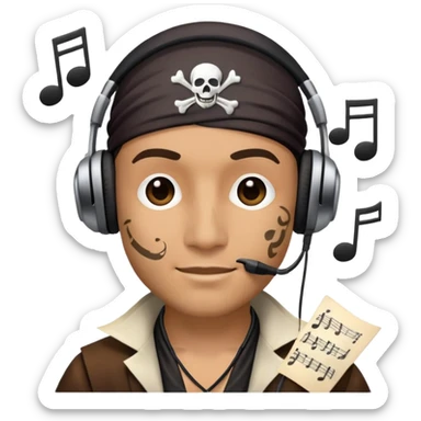 pirate with headphones and music notes sticker