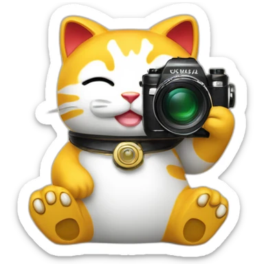 maneki neko with a camera sticker