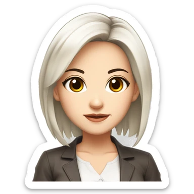 masterpiece, anime style, chibi, illustrated logo, medium short shot, emote for twitch of a 45 year old woman, oval face, black hair, brown eyes, white skin, white shirt, long hair
 sticker