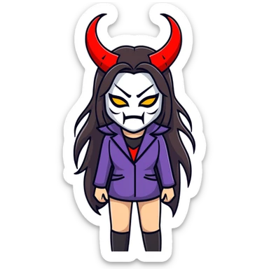 sinister female figure with demon mask and long dark hair sticker