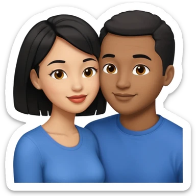 Ebony couple, light skin female with black hair, brown skin male with low haircut no bread kiss sticker