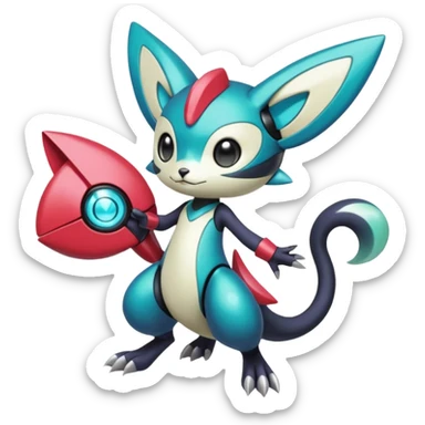 Shiny Colorful glowing glossy smooth soft silky Futuristic Cyber-Vernid-Trico-Meloetta-Latias-Koraidon-Peppercat-Protogen-Pokémon-Digimon-Fakémon-fusion-hybrid-creature sticker