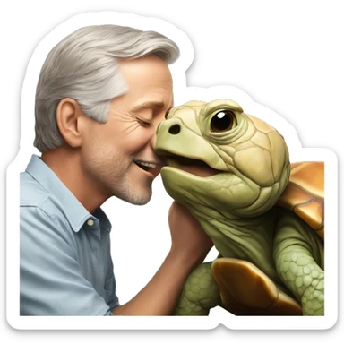 A man kissing a happy tortoise  sticker
