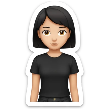 a pretty bratz girl with straight black short hair wearing a black tshirt , tan girl. waist up sticker