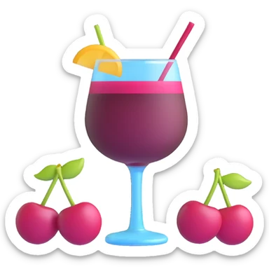 3D emoji style cocktail glass with burgundy drink and a pair of cherries sticker