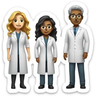 3 girl scientists and 1 boy scientist sticker