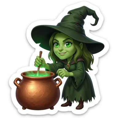 green witch cooking potion sticker