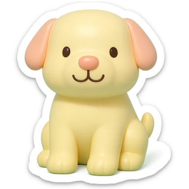               Transform {subject} into a soft vinyl figure with a smooth, glossy surface. The material should look slightly rubbery and tactile, with minimalistic curves and a matte-gloss hybrid finish. Use pastel or soft solid colors. The surface is seamless, with no visible textures or roughness. Studio lighting, vibrant background, clean, playful, designer toy aesthetic and no shadows. {subject} = dog, make sure the mouth has nice outlines sticker